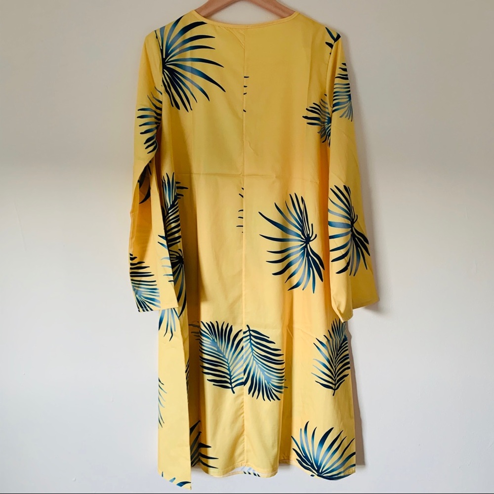 Yellow O-neck Floral Midi Dress - Picture 6 of 8